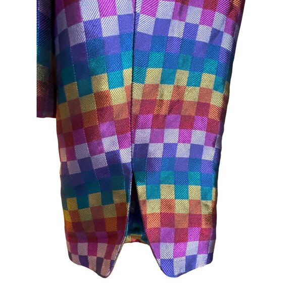 Nina McLemore Womens 100% Silk Blazer Jacket Size 6 Bright Multicolor Checkered - Picture 4 of 6